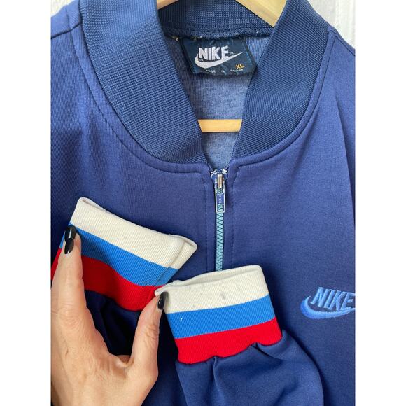 Vintage 90s NIKE Track Jacket XL Taiwan Navy Poly Cotton Warm Up Swish Logo - Picture 8 of 9